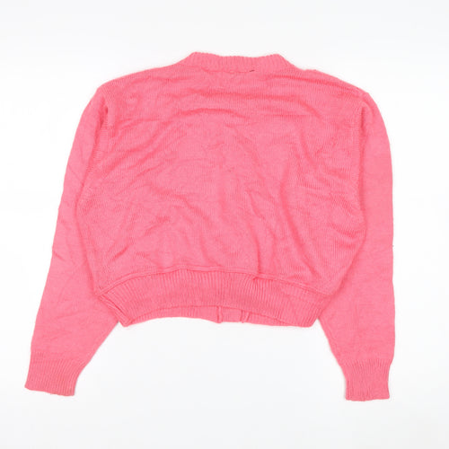 Beyond Retro Women's Pink Acrylic Cardigan XS Floral Knit