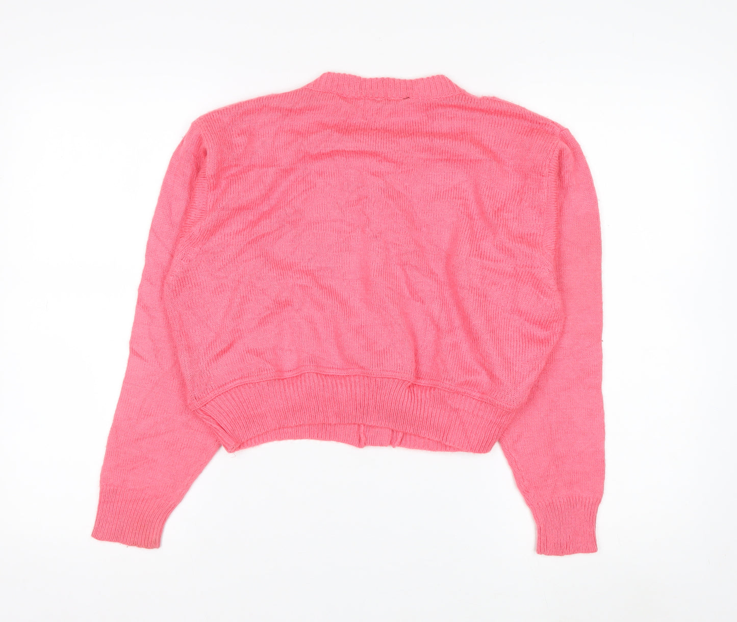 Beyond Retro Women's Pink Acrylic Cardigan XS Floral Knit
