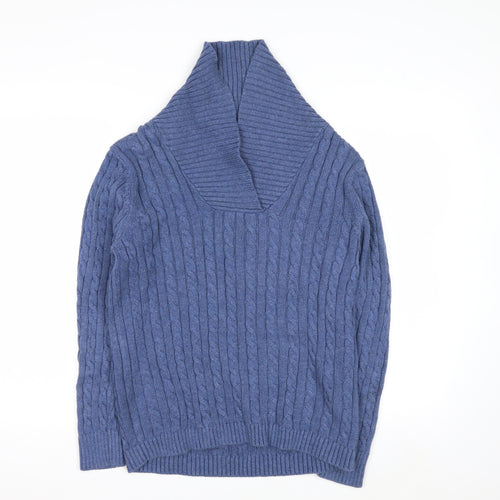 L.L.Bean Men's Blue Cable-Knit Cotton V-Neck Jumper Size L