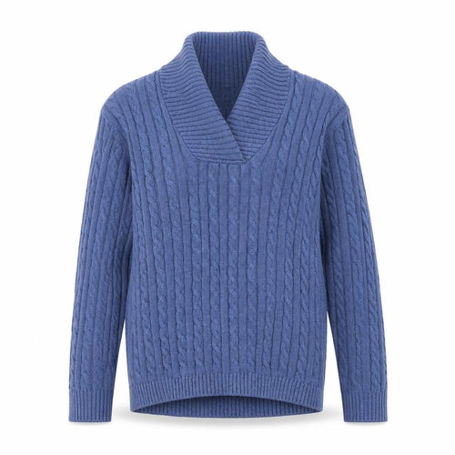 L.L.Bean Men's Blue Cable-Knit Cotton V-Neck Jumper Size L