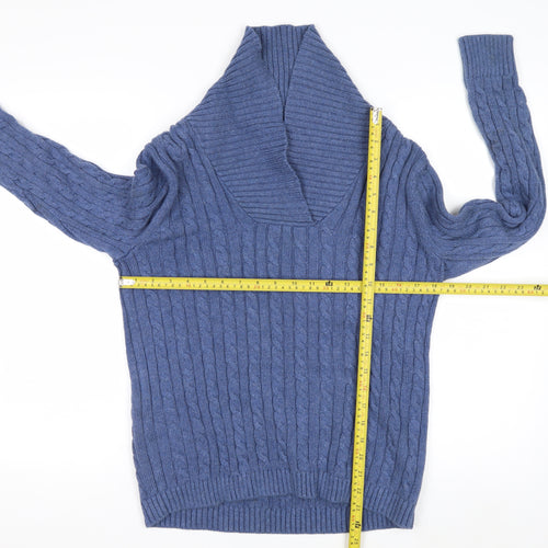 L.L.Bean Men's Blue Cable-Knit Cotton V-Neck Jumper Size L