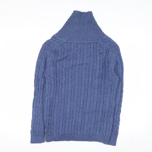 L.L.Bean Men's Blue Cable-Knit Cotton V-Neck Jumper Size L