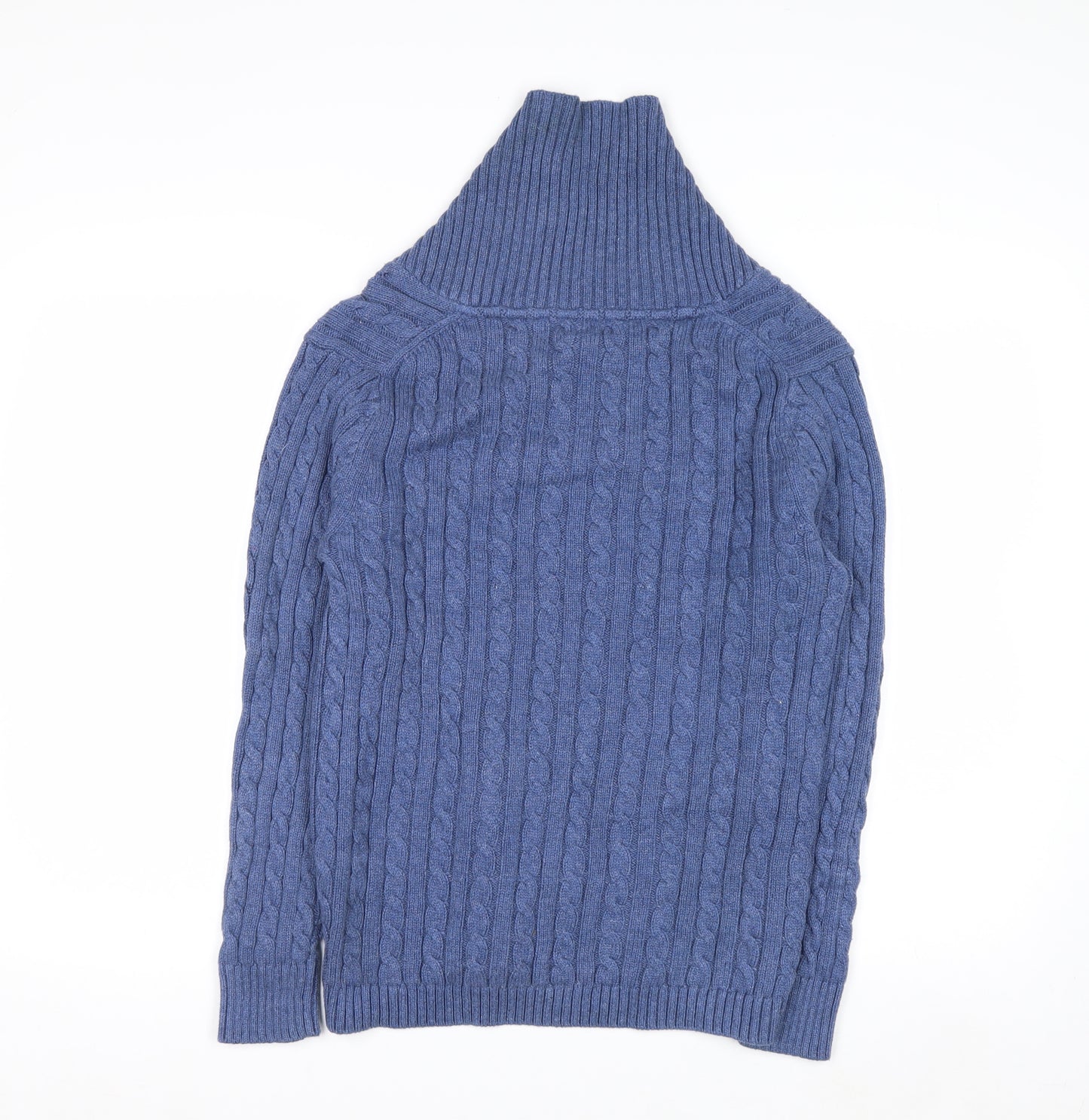 L.L.Bean Men's Blue Cable-Knit Cotton V-Neck Jumper Size L