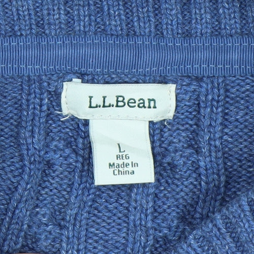 L.L.Bean Men's Blue Cable-Knit Cotton V-Neck Jumper Size L