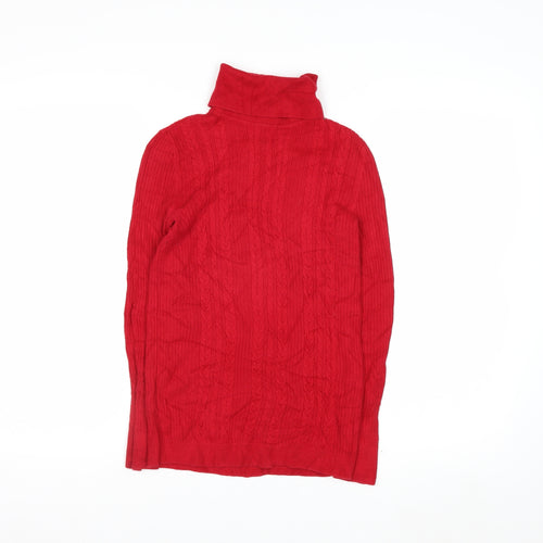 Talbots Women Red Cable-Knit Roll Neck Jumper Petite P Cotton Blend