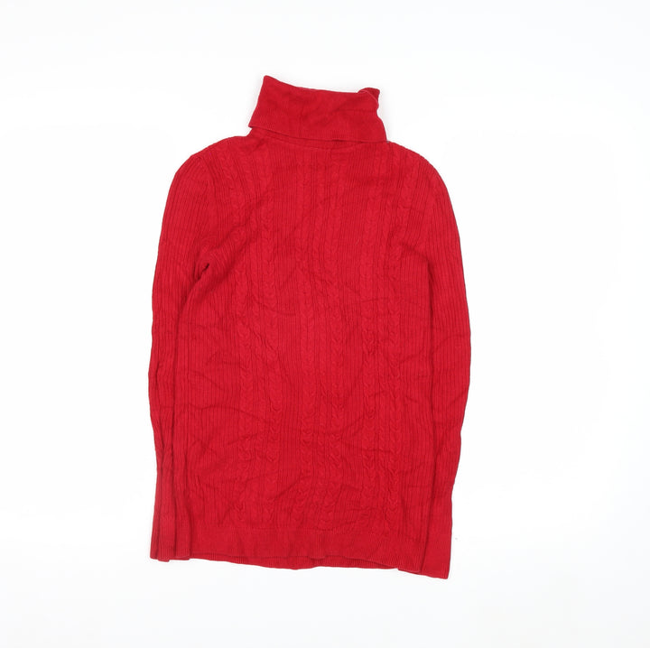 Talbots Women Red Cable-Knit Roll Neck Jumper Petite P Cotton Blend