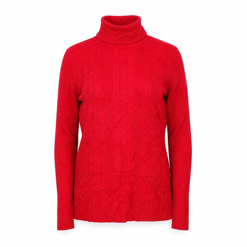 Talbots Women Red Cable-Knit Roll Neck Jumper Petite P Cotton Blend