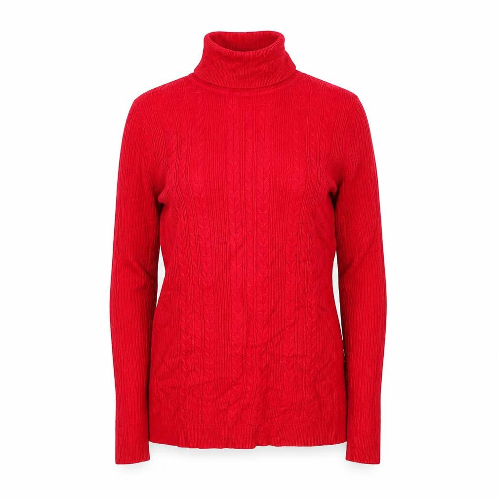 Talbots Women Red Cable-Knit Roll Neck Jumper Petite P Cotton Blend
