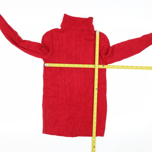 Talbots Women Red Cable-Knit Roll Neck Jumper Petite P Cotton Blend