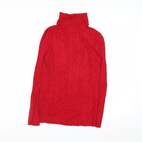 Talbots Women Red Cable-Knit Roll Neck Jumper Petite P Cotton Blend