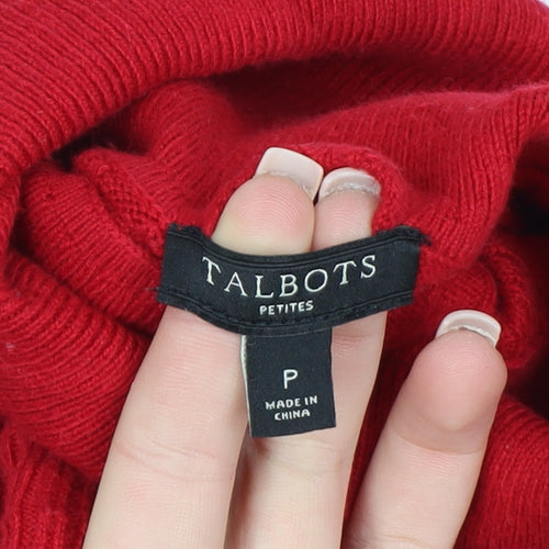 Talbots Women Red Cable-Knit Roll Neck Jumper Petite P Cotton Blend