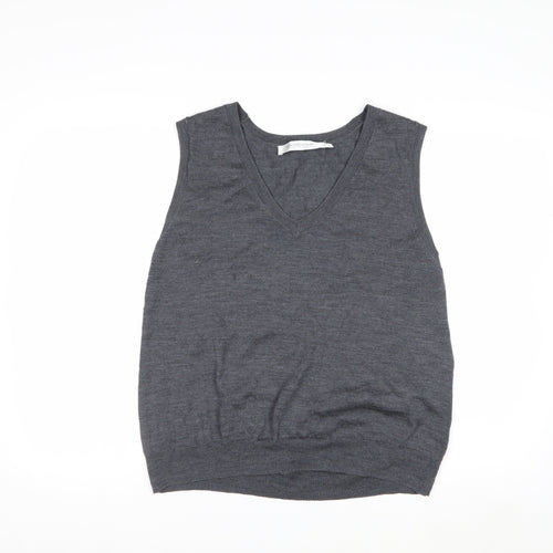 Contemporaine Grey Merino Wool Men's V-Neck Sleeveless Vest L
