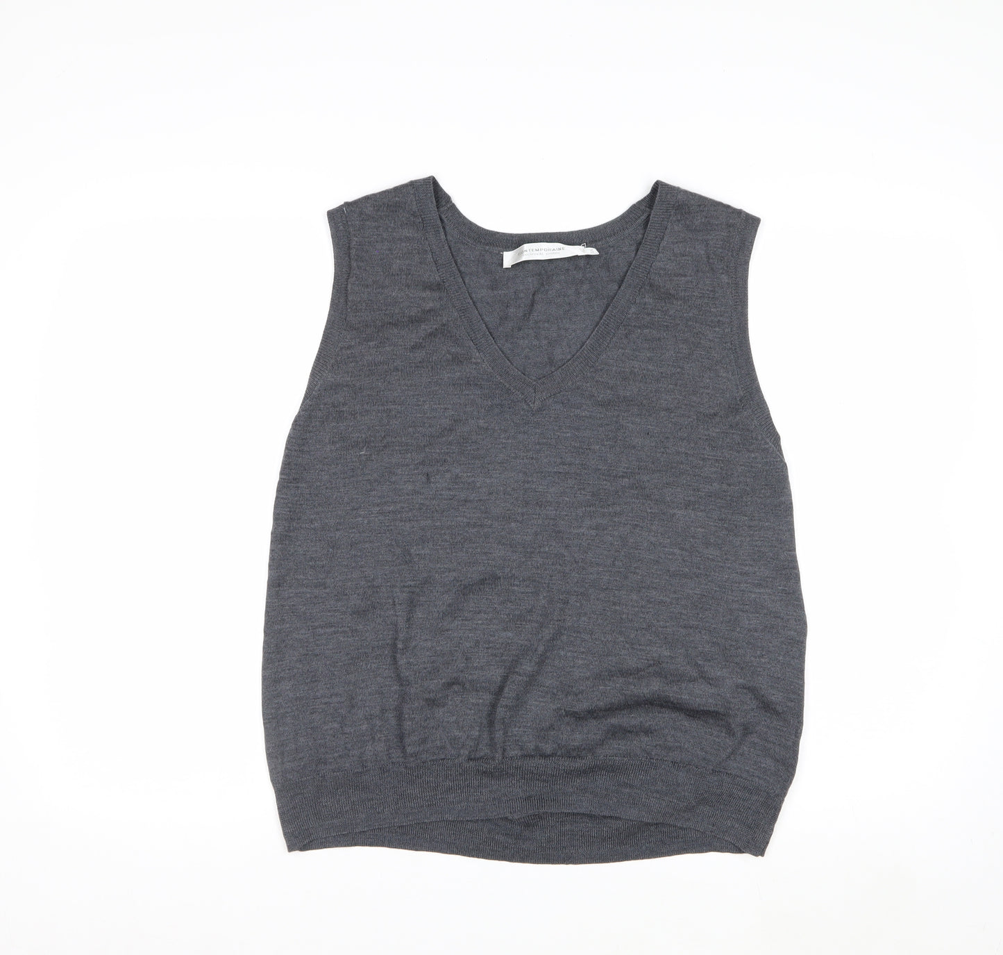 Contemporaine Grey Merino Wool Men's V-Neck Sleeveless Vest L