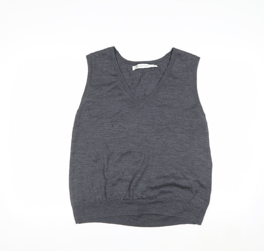 Contemporaine Grey Merino Wool Men's V-Neck Sleeveless Vest L