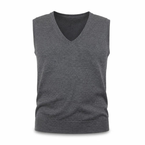 Contemporaine Grey Merino Wool Men's V-Neck Sleeveless Vest L