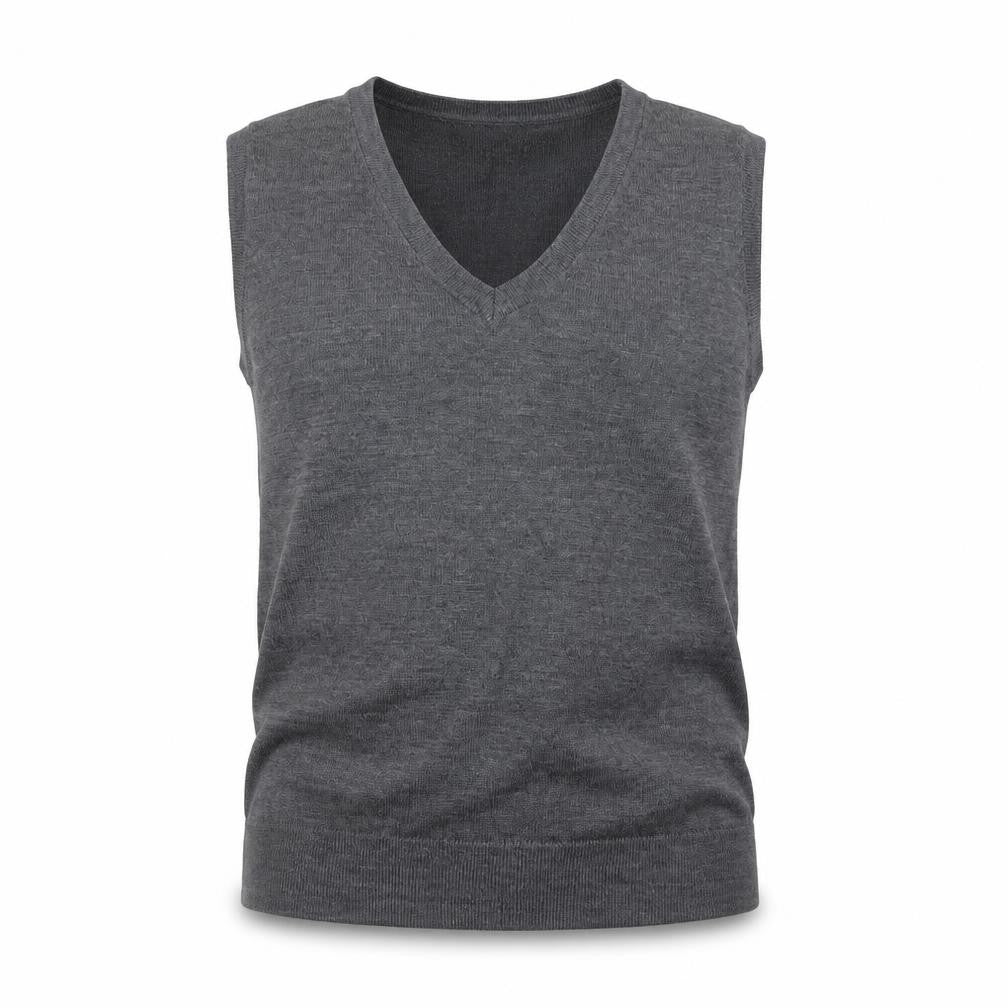 Contemporaine Grey Merino Wool Men's V-Neck Sleeveless Vest L