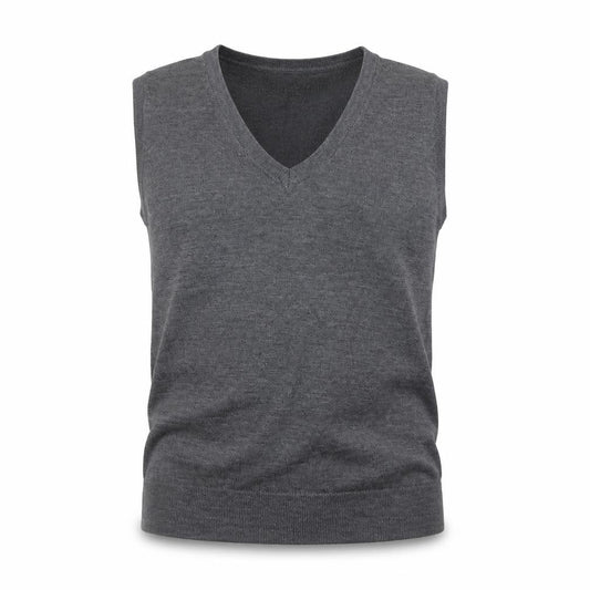 Front view of Contemporaine Grey Merino Wool Men's V-Neck Sleeveless Vest L