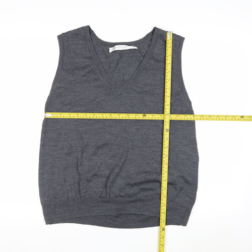 Contemporaine Grey Merino Wool Men's V-Neck Sleeveless Vest L