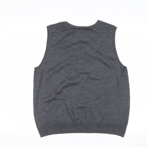 Contemporaine Grey Merino Wool Men's V-Neck Sleeveless Vest L