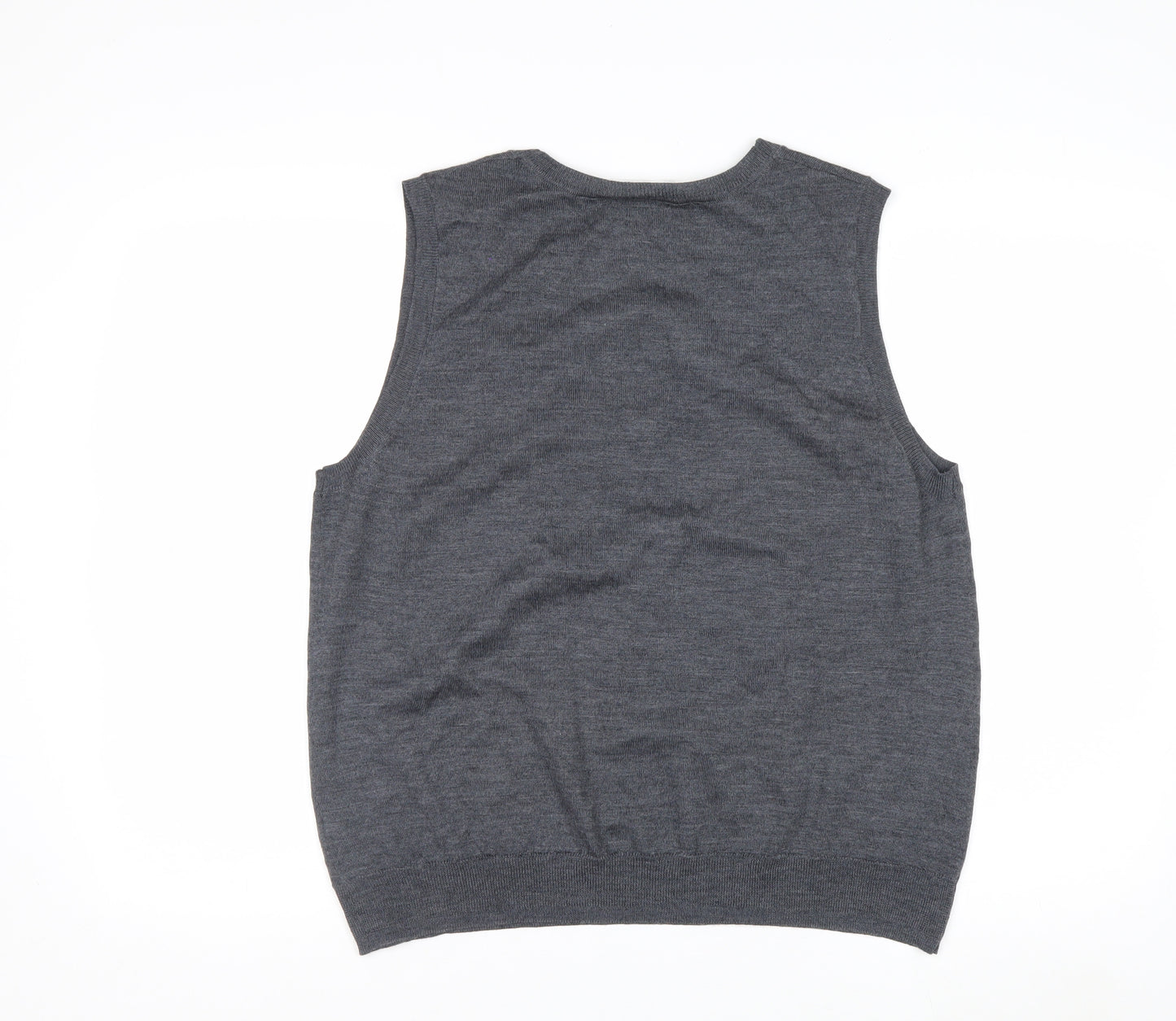 Contemporaine Grey Merino Wool Men's V-Neck Sleeveless Vest L