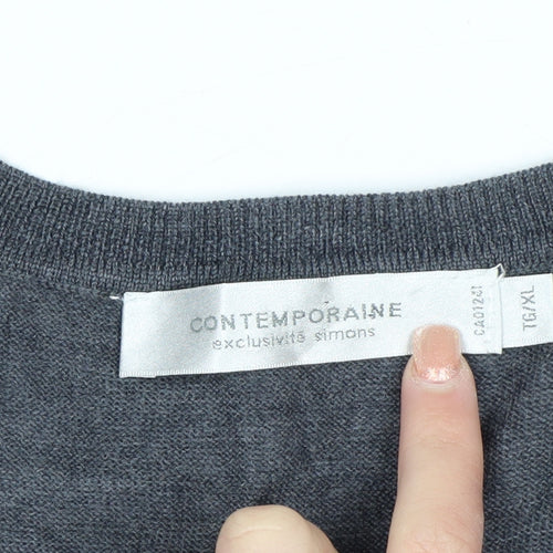 Contemporaine Grey Merino Wool Men's V-Neck Sleeveless Vest L