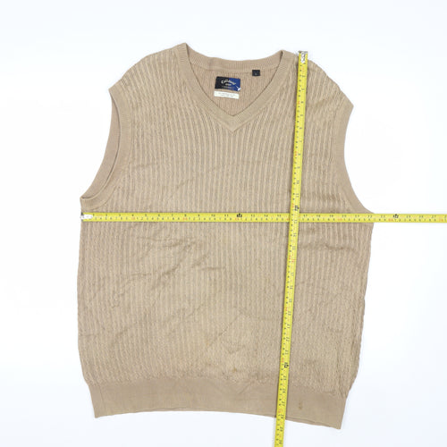Callaway Men Beige Cotton Golf Vest L V-Neck Sleeveless Jumper