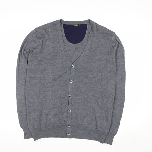 Lavard Mens Grey Wool Blend Cardigan L Long Sleeve V-Neck Knit