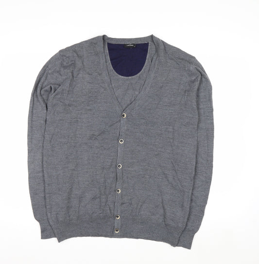 Lavard Mens Grey Wool Blend Cardigan L Long Sleeve V-Neck Knit