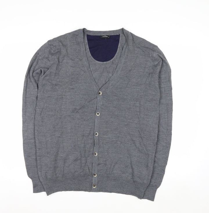 Lavard Mens Grey Wool Blend Cardigan L Long Sleeve V-Neck Knit