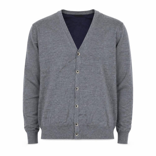 Lavard Mens Grey Wool Blend Cardigan L Long Sleeve V-Neck Knit