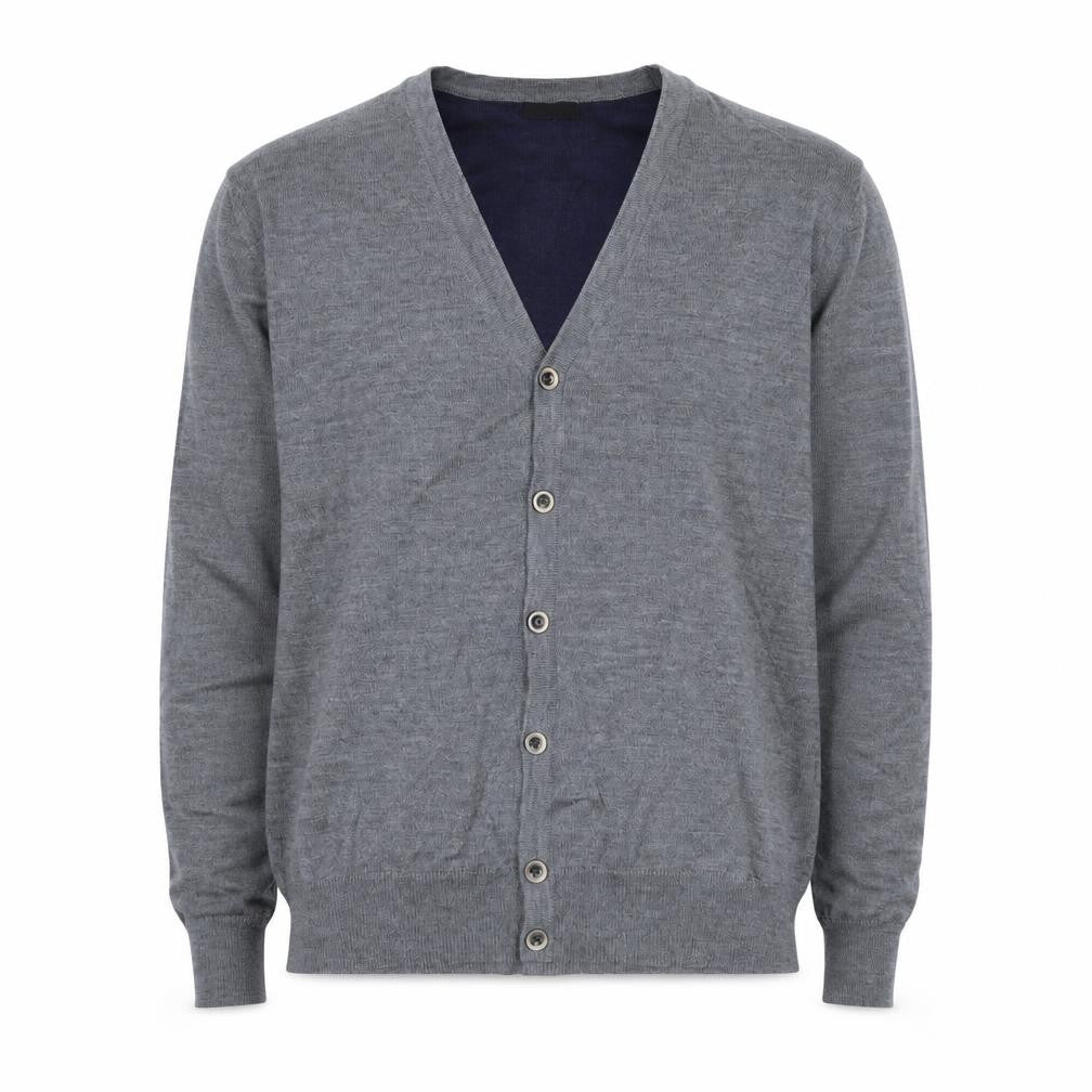 Lavard Mens Grey Wool Blend Cardigan L Long Sleeve V-Neck Knit