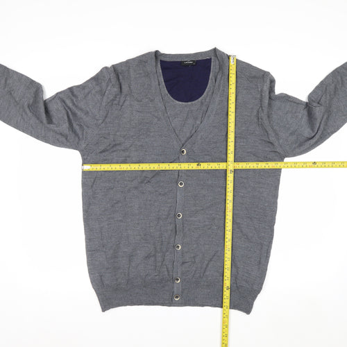 Lavard Mens Grey Wool Blend Cardigan L Long Sleeve V-Neck Knit