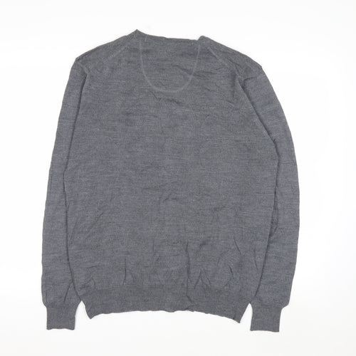 Lavard Mens Grey Wool Blend Cardigan L Long Sleeve V-Neck Knit