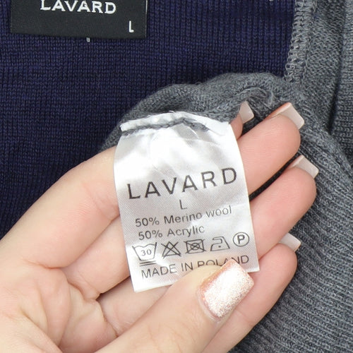 Lavard Mens Grey Wool Blend Cardigan L Long Sleeve V-Neck Knit