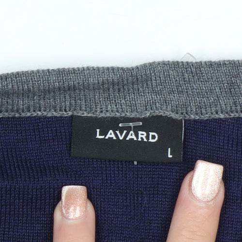 Lavard Mens Grey Wool Blend Cardigan L Long Sleeve V-Neck Knit