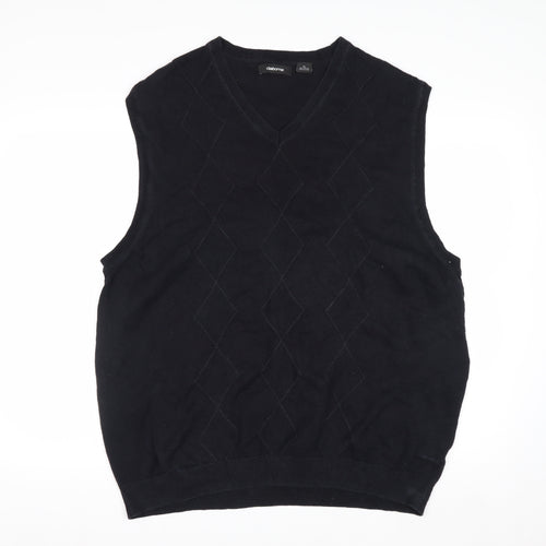 Claiborne Men's Black Cotton Argyle Sleeveless V-Neck Vest XL
