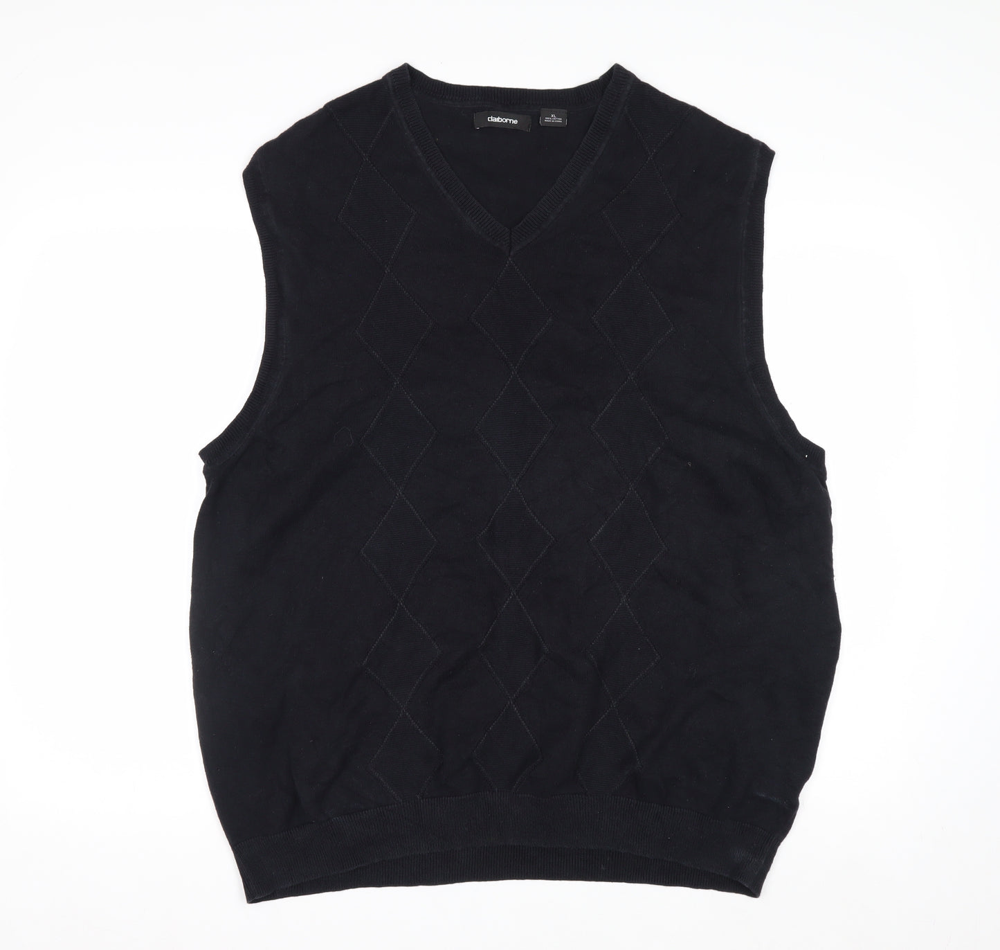 Claiborne Men's Black Cotton Argyle Sleeveless V-Neck Vest XL