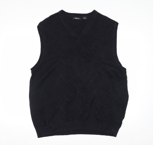 Claiborne Men's Black Cotton Argyle Sleeveless V-Neck Vest XL