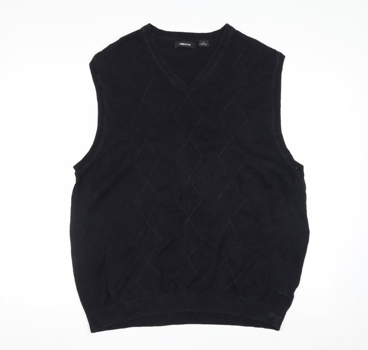 Claiborne Men's Black Cotton Argyle Sleeveless V-Neck Vest XL