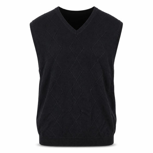 Front view of Claiborne Men's Black Cotton Argyle Sleeveless V-Neck Vest XL