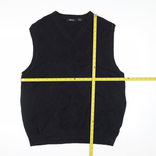 Claiborne Men's Black Cotton Argyle Sleeveless V-Neck Vest XL