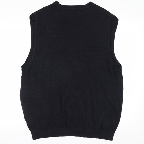 Claiborne Men's Black Cotton Argyle Sleeveless V-Neck Vest XL