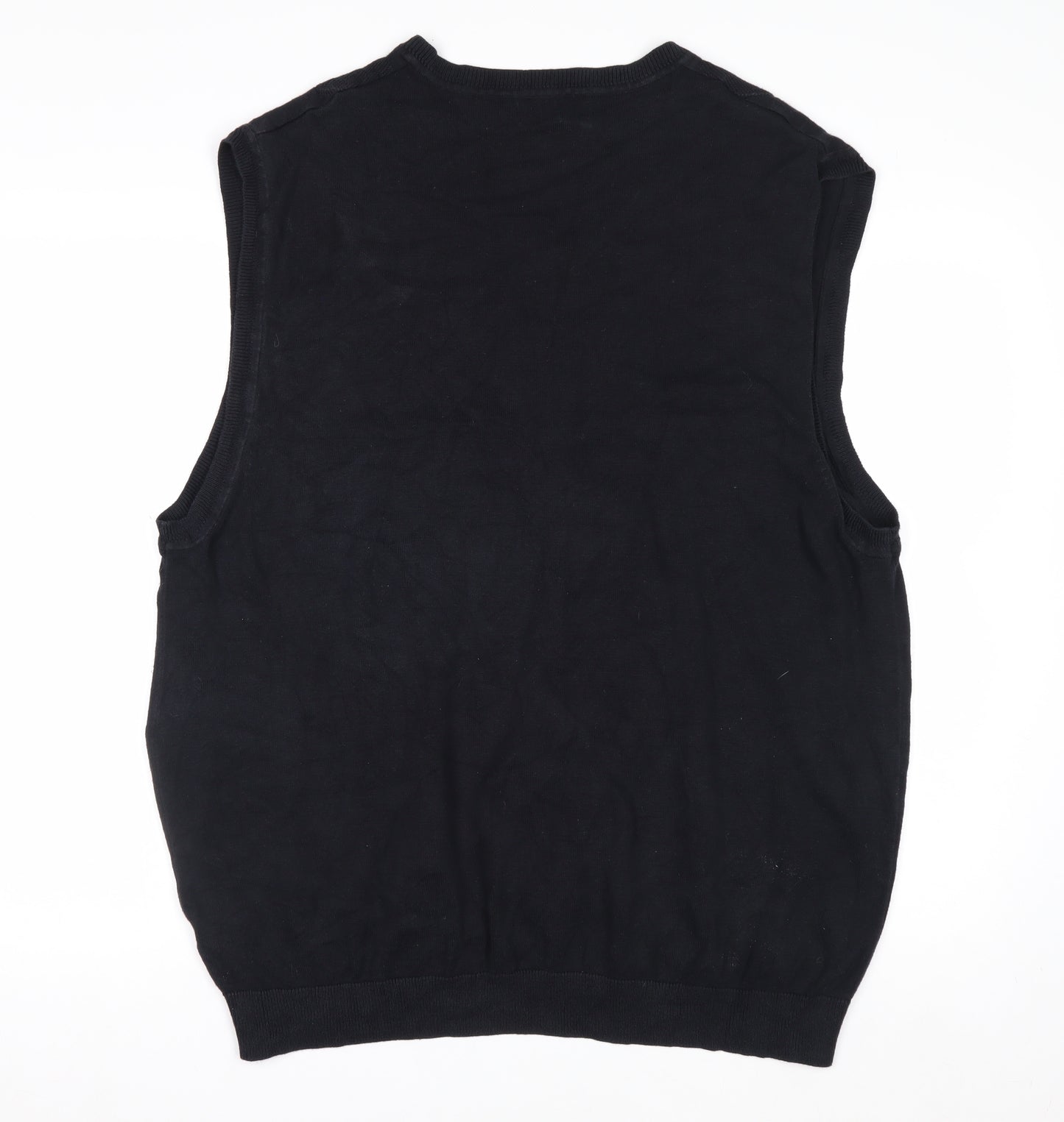 Claiborne Men's Black Cotton Argyle Sleeveless V-Neck Vest XL