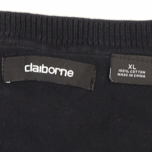 Claiborne Men's Black Cotton Argyle Sleeveless V-Neck Vest XL