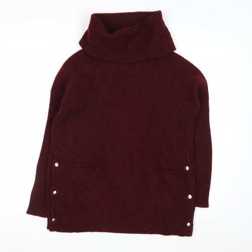 Tahari Womens Burgundy Wool Blend Roll Neck Long Sleeve Jumper M