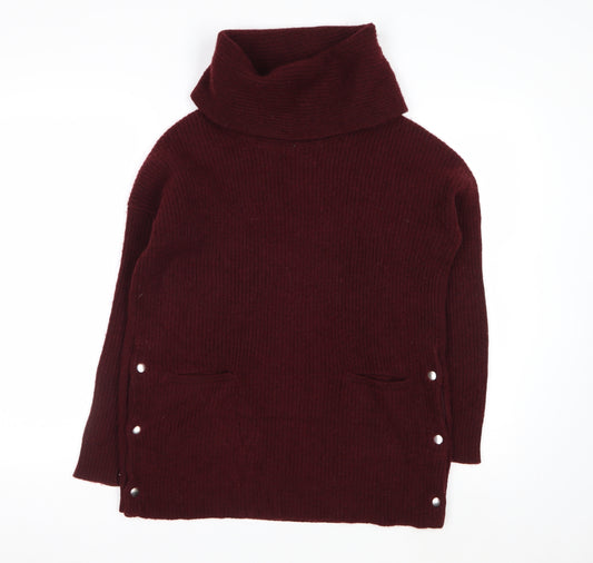 Tahari Womens Burgundy Wool Blend Roll Neck Long Sleeve Jumper M
