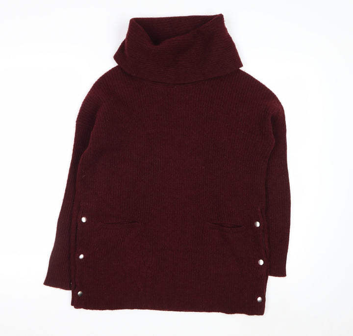 Tahari Womens Burgundy Wool Blend Roll Neck Long Sleeve Jumper M