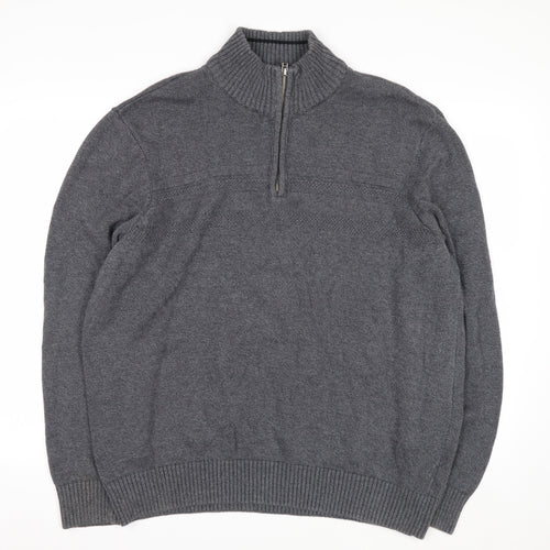 Dockers Men’s Grey Cotton Half Zip High Neck Jumper XL