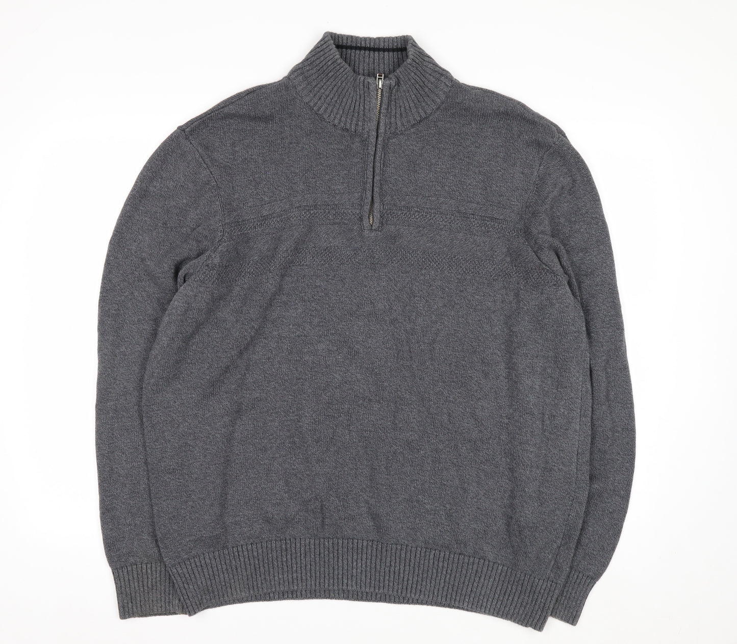 Dockers Men’s Grey Cotton Half Zip High Neck Jumper XL
