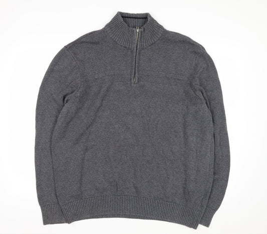 Dockers Men’s Grey Cotton Half Zip High Neck Jumper XL